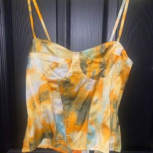 Pretty Little Thing Orange Tie Dye Print Structured Corset Top